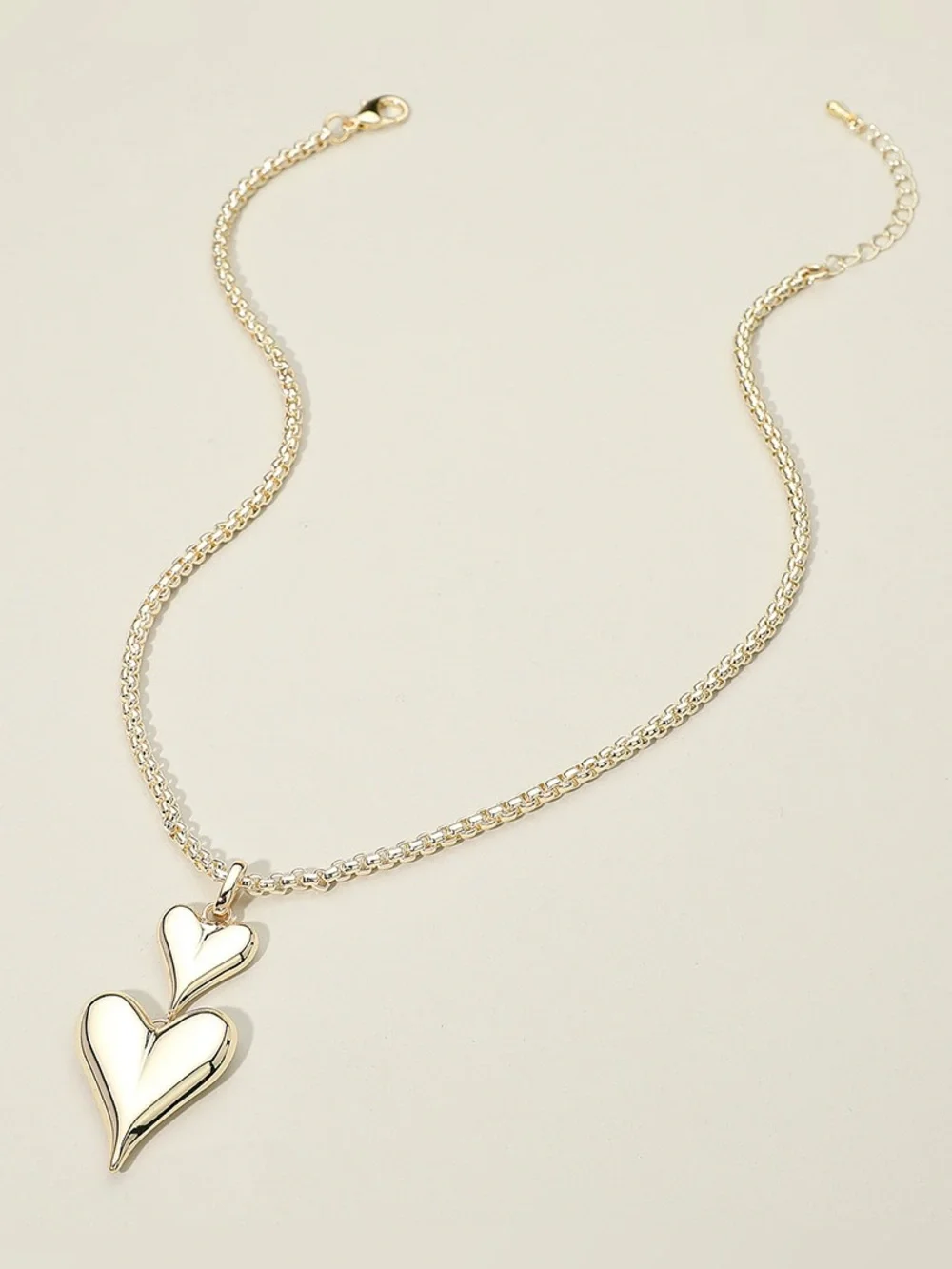 14K Gold Plated Double Heart Drop Pendant Necklace